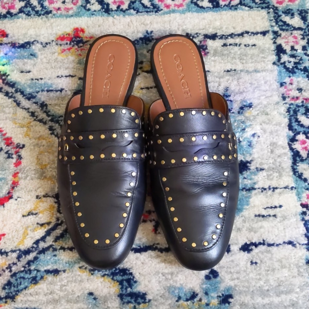 Coach Black Mules with Gold Studs